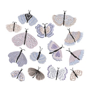 14 Flower Butterflies Machine Embroidery Design, Floral Butterfly Wildflower Moth Pattern Instant Download Zip - 5 sizes