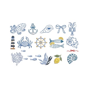 16 Coastal Machine Embroidery Designs, Marine Nautical Pattern Collection (Download Zip, 7 sizes)