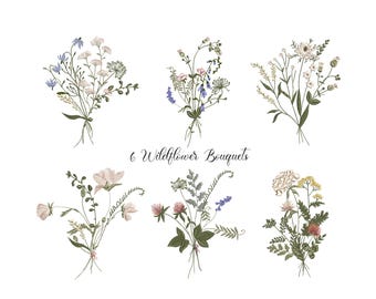 Wildflower Bouquets Machine Embroidery Design, Instant Download Zip - 6 sizes
