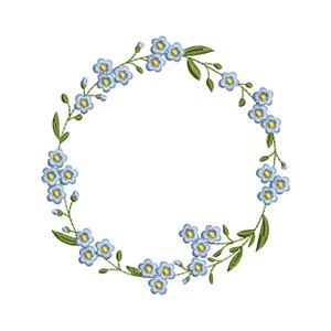 Forget-me-not Flower Wreath for Machine Embroidery Design, Botanical Wedding Branch Pattern Instant Download Zip - 6 sizes