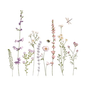 Wildflower Meadow Machine Embroidery Design, Flower Pattern Instant Download Zip File + 12 individual elements,  7 sizes