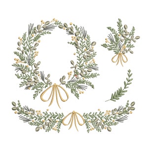 Wedding Eucalyptus Monogram Wreath, Border and Bouquet Machine Embroidery Design Bundle, Pattern Instant Download Zip - 6 sizes