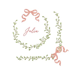 Wedding Foliage Monogram Wreath, Border and Corner Machine Embroidery Design Bundle "Julia", Pattern Instant Download Zip - 6 sizes