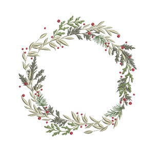 Natural Christmas Monogram Wreath Machine Embroidery Design, Winter Tree Branch Pattern Instant Download Zip - 6 sizes