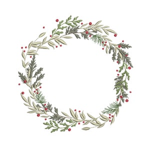 Natural Christmas Monogram Wreath Machine Embroidery Design, Winter Tree Branch Pattern Instant Download Zip - 7 sizes