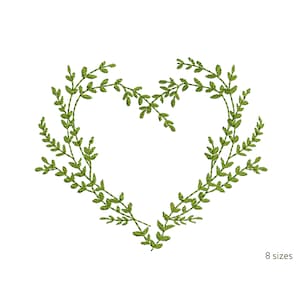 Grünes Herz Maschinenstickerei Design, Ostern Blumen botanische Liebe Wildblumen Muster Instant Download Zip - 8 Größen