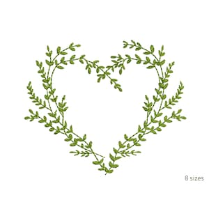 Green Heart Machine Embroidery Design, Easter Floral Botanical Love Wildflower Pattern Instant Download Zip - 8 sizes