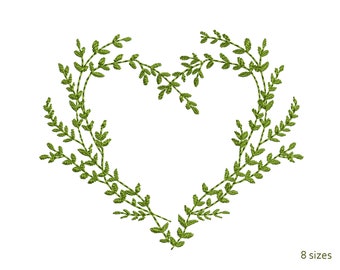 Green Heart Machine Embroidery Design, Easter Floral Botanical Love Wildflower Pattern Instant Download Zip - 8 sizes