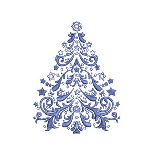 Chinoiserie Christmas Tree Machine Embroidery Design, Winter Holiday Monogram Instant Download ZIP- 8 Sizes