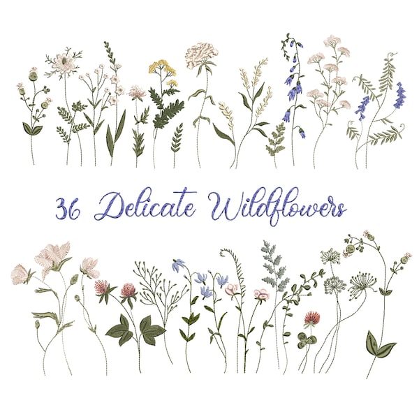 36 Wild Flower Machine Embroidery Design, Floral Botanical Mini Wildflower Pattern Instant Download Zip - 6 sizes