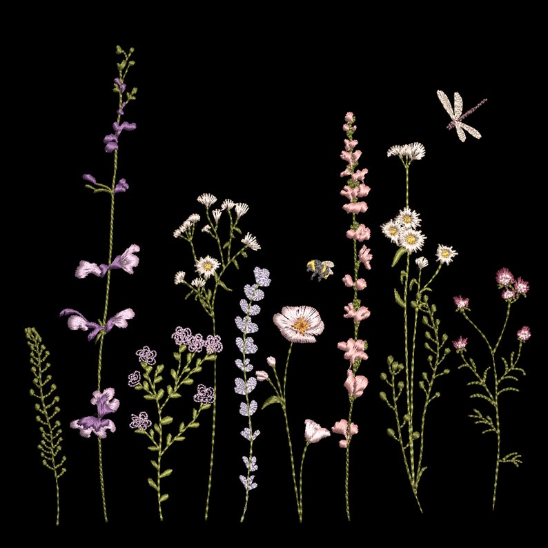 Wildflower Meadow Machine Embroidery Design on BloomInEmbroidery.etsy.com