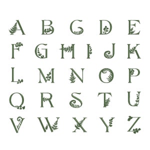 Unique Fern Font Alphabet Monogram Machine Embroidery Design, Script ABC Letters - 4 Sizes