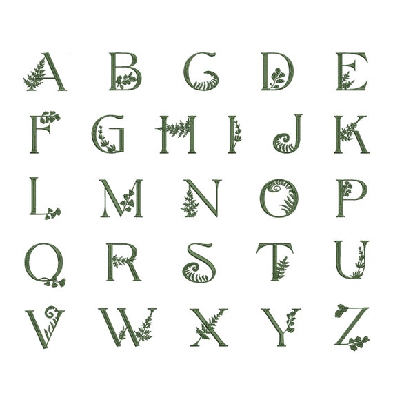Unique Fern Font Alphabet Monogram Machine Embroidery Design