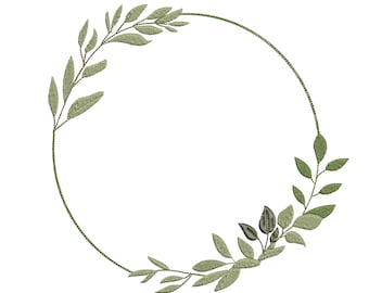 Klassieke eucalyptuslaurierkrans voor machineborduurwerkontwerp botanische bruiloft takpatroon direct downloaden zip - 7 maten