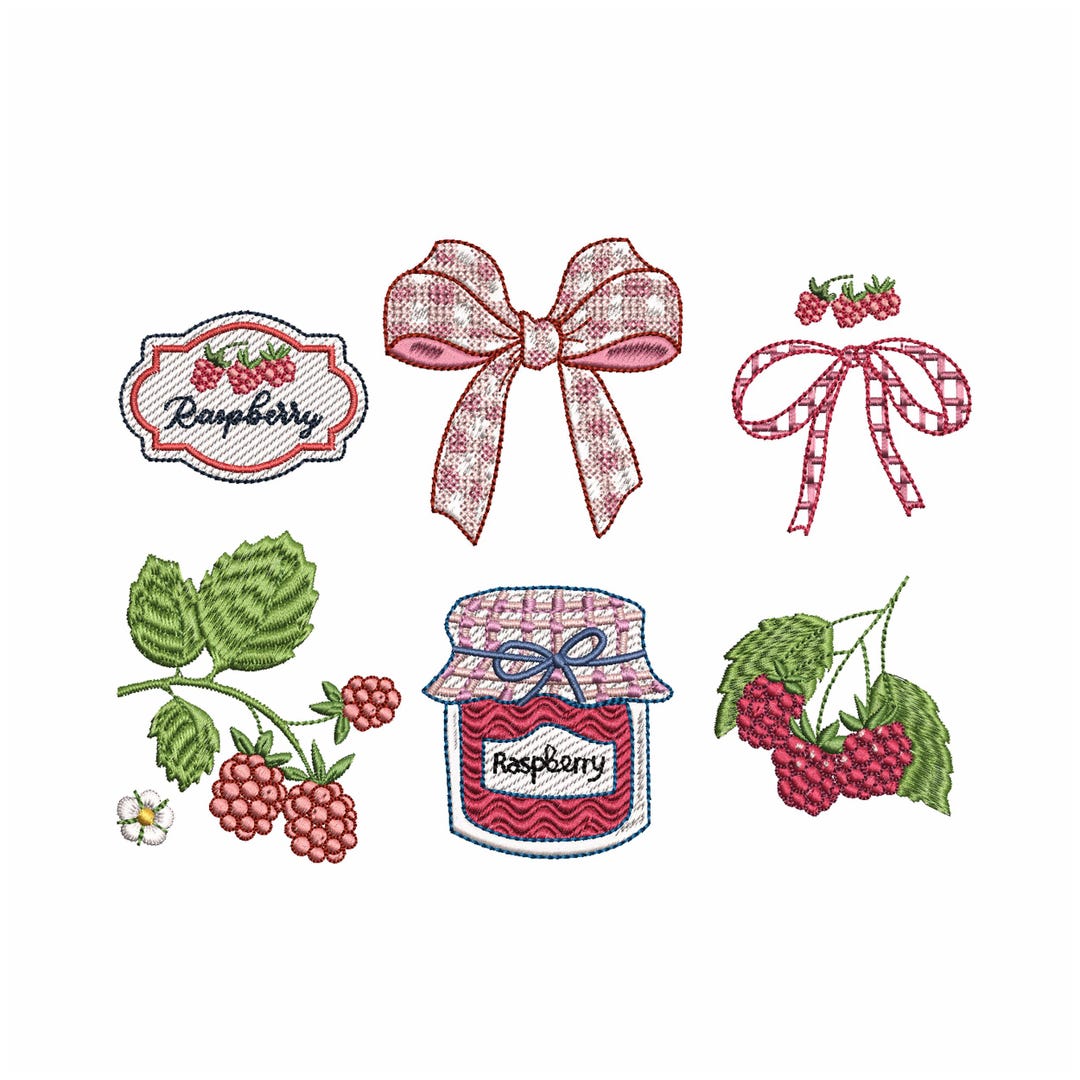 Embroider Raspberry Raspberry Jam Machine Embroidery Design Bundle, Garden Berry Gingham ...