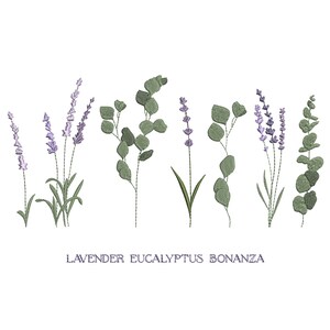 7 Lavender Eucalyptus Branch Machine Embroidery Designs, Download Zip File - 5 sizes