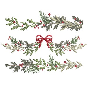 Christmas Machine Embroidery Design- 4 Elements Branch, Border and Bow, Pattern Instant Download Zip - 6 sizes