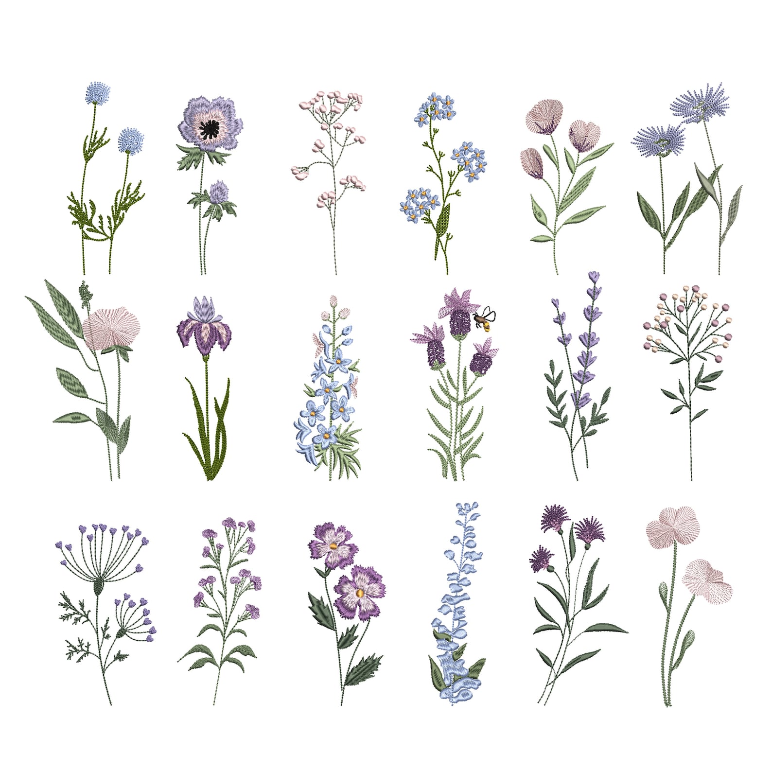 18 Wild Flowers Machine Embroidery Design Floral Botanical - Etsy