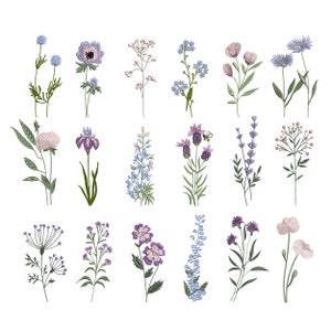 18 Wild Flowers Machine Embroidery Design, Floral Botanical Mini Wildflower Pattern Instant Download Zip - 8 sizes