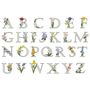 Paquete de diseño de bordado de máquina de alfabeto de flores, letra de guión de fuente monograma - 6 tamaños + BX