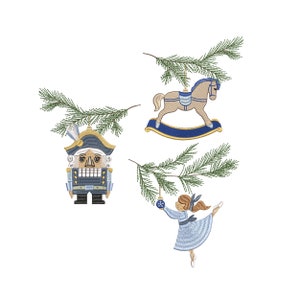 3 Christmas Nutcracker Branches Machine Embroidery Design, Chinoiserie Winter Holiday Tree Ballerina Instant Download ZIP- 6 Sizes