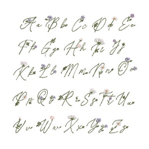 Delicada fuente de flor alfabeto monograma máquina de bordado diseño carta de guión - 5 tamaños + BX