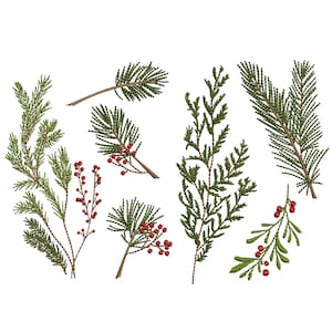 7 Noël Botanical Branches Machine Embroidery Design, Tree Branch Pattern Instant Download Zip - 5 tailles