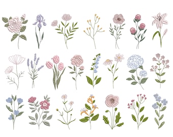 22 Garden Flower Machine Embroidery Designs, Tiny Floral Botanical Mini Wildflower Pattern Instant Download Zip - 6 sizes