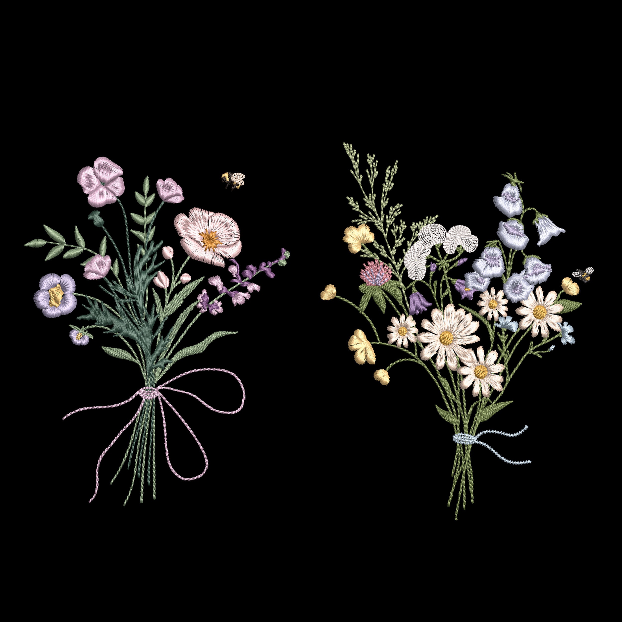 Wild Flower Bouquet Machine Embroidery Design Set, 2 Easter Floral ...