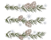 3 Christmas Pine Tree Branch Border Machine Embroidery Designs, Winter Pine Cone Tree Pattern Instant Download Zip - 5 sizes