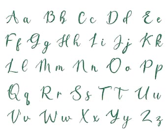 Diseño de bordado a máquina de monogramas con alfabeto en fuente manuscrita de bosque mágico, letra cursiva - 6 tamaños