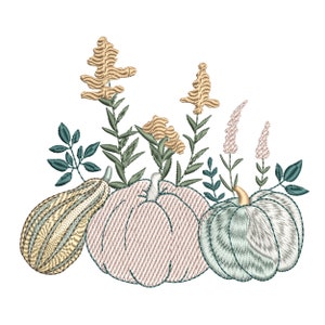 Thanksgiving Pumpkins Machine Embroidery Design, Garden Wildflower Goldenrod Pumpkins Autumn Pattern Téléchargement instantané Zip - 6 tailles