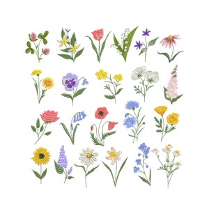 22 Flowers Machine Embroidery Design Floral Botanical Mini Wildflower Pattern Instant Download Zip - 5 sizes