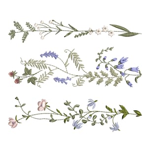 3 Meadow Wildflower Border Machine Embroidery Design Bundle, Botanical Flower Border Pattern Instant Download Zip - 5 sizes