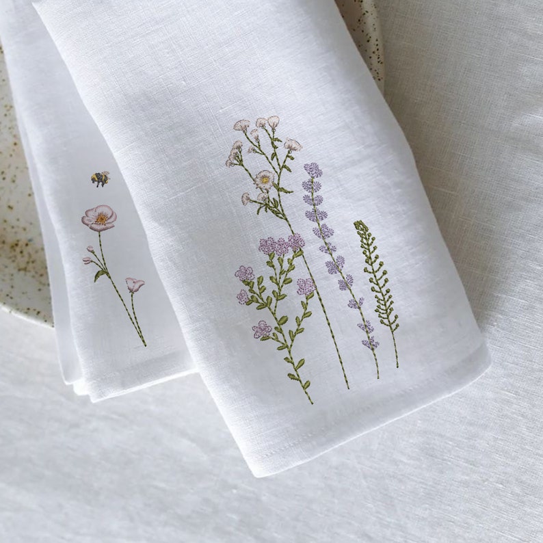 BloomInEmbroidery.etsy.com wildflower machine embroidery design towel