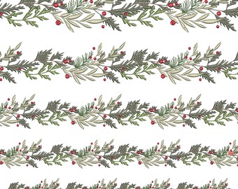 Borduurpatroon met natuurlijke kersttakken als rand, direct te downloaden als zip-bestand - 7 maten