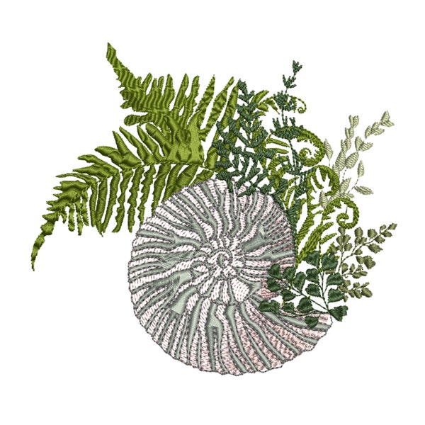 Fossile Muschel und Farn Zweige für Maschinenstickerei Design, botanische Zweig Muster Instant Download Zip - 6 Größen