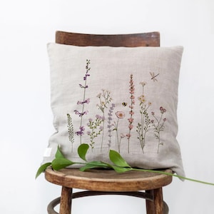 BloomInEmbroidery.etsy.com wildflower machine embroidery design pillow