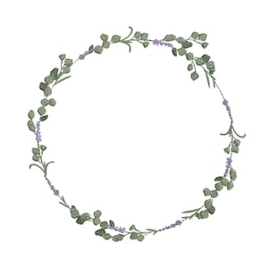 Lavender Eucalyptus Monogram Wreath for Machine Embroidery Design, Botanical Wedding Branch Pattern Instant Download Zip - 6 sizes