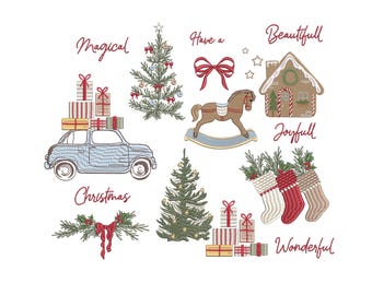 Stickmuster-Set mit 16 Weihnachtsmotiven (ZIP-Datei, sofort zum Download) – 6 Größen