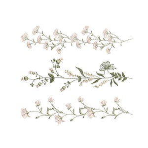 3 Elegant Wildflower Borders Machine Embroidery Design, Botanical Flower Border Pattern Instant Download Zip - 6 sizes