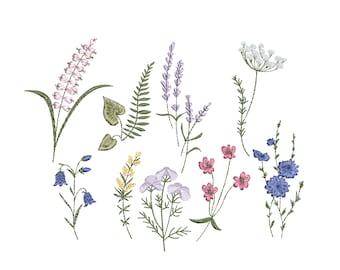 Diseños de bordado a máquina de flores silvestres, minipatrones florales (descarga instantánea, 5 tamaños)
