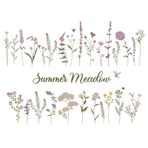 30 Summer Meadow Floral Machine Embroidery Designs, Flower Bee Dragonfly Botanical Mini Wildflower Pattern Instant Download Zip - 5 sizes