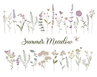 30 Summer Meadow Floral Machine Embroidery Designs, Flower Bee Dragonfly Botanical Mini Wildflower Pattern Instant Download Zip - 5 sizes