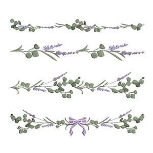 4 Lavender Eucalyptus Border Machine Embroidery Designs, Botanical Flower Border Pattern Instant Download Zip - 5 sizes