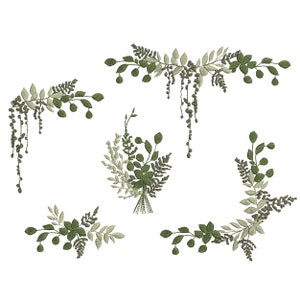 Eucalyptus Fern Border, Corner and Branch for Machine Embroidery Design, Botanical Wedding Monogram Download Zip - 5 sizes