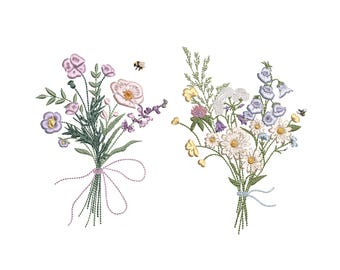 Borduurpatroon voor een boeket wilde bloemen, direct te downloaden (zip-bestand) - 8 maten