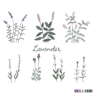 Lavender Flower Machine Embroidery Design Set, Mini Floral Botanical Pattern Instant Download Zip - 5 sizes