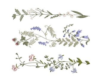 Wildflower Border Machine Embroidery Design, Digital Pattern Instant Download Zip File - 5 sizes