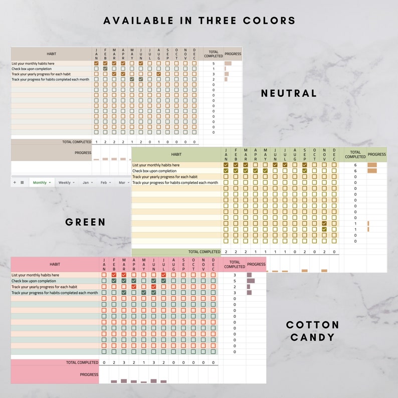 Habit Tracker Spreadsheet Google Sheets Template Monthly Etsy